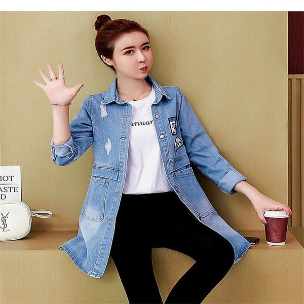 

autumn women's loose denim windbreaker printing drill denim coat single breasted long sleeve casual coat women's, Tan;black