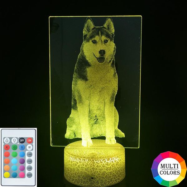

night lights 3d desk lamp siberian husky brown light led pet dog nightlight color changing decoration kids gift smart phone control