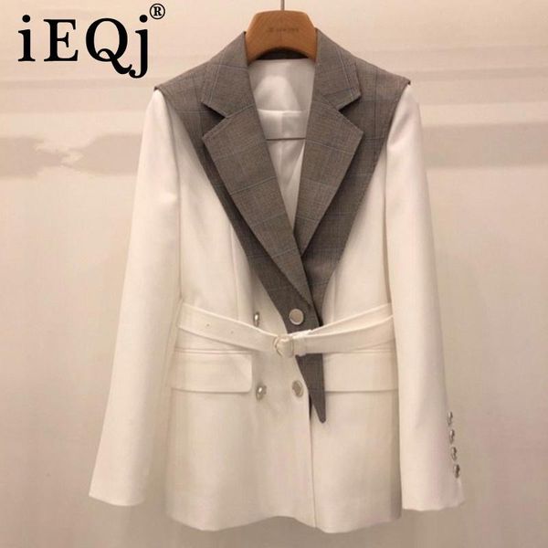 

women's suits & blazers ieqj 2021 spring autumn pattern notched long sleeve hit colors double breasted vintage suit coat women blazer 3, White;black