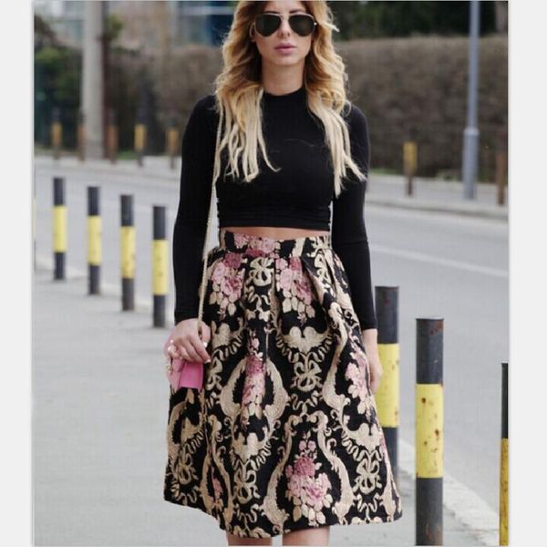 

skirts 2021 european and american retro elegant print princess skirt, Black