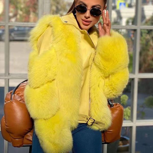 

women's fur & faux real jackets women winter female natural coats genuine leather with removable sleeves turtleneck moto style, Black
