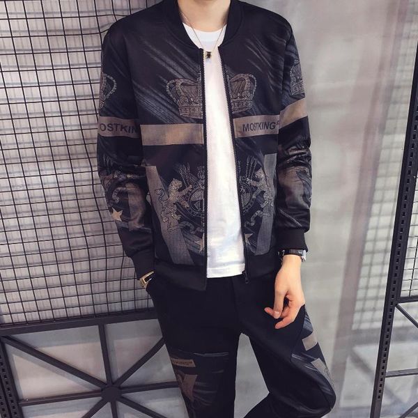 

men's tracksuits 2021 autumn and winter korean style casual printed coat two-piece jogginganzug herren tracksuit men set jacket, Gray