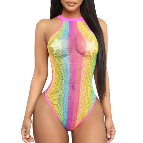 

women sleeveless colorblock halter mesh bikini perspective one-piece swimsuit