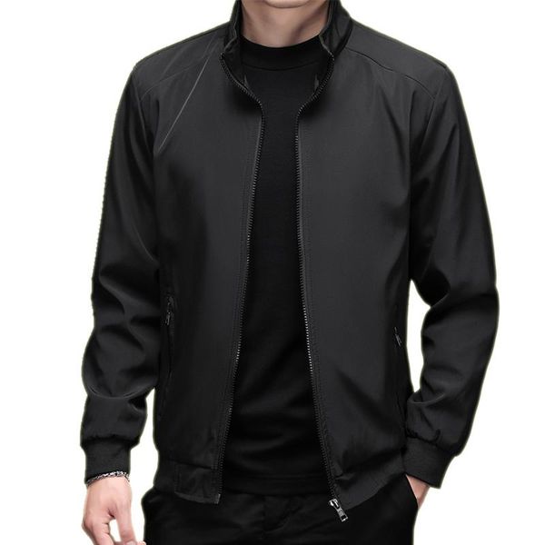 

men's jackets solid color korean fashion jacket autumn stand collar zipper business casual men jean, Black;brown