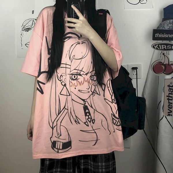 

korean summer tshirts harajuku t women's retro cartoons printed student white bf loosely sleeve short female shirt hvhm