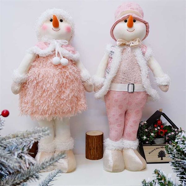 Bonecas de boneco de neve rosa bonecas de pelúcia brinquedo decoração de Natal presente de festival para crianças ano de aniversário Navidad Home ornamentos 211018