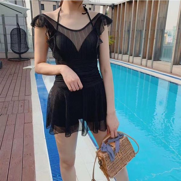 

women's swimwear summer solid color draw back backless sling dress women tulle casual style bikini, White;black