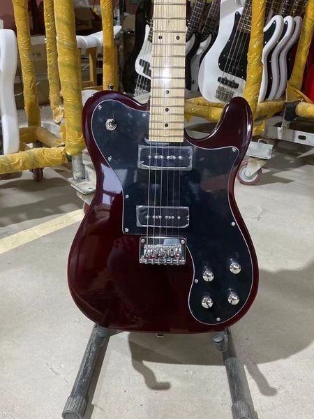 

electric guitar elm body p90 pickups 2v 2t wine red color maple fingerboard