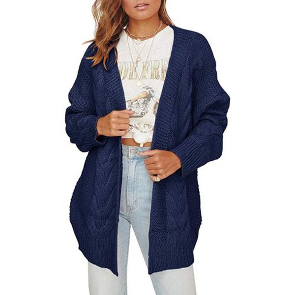 

women's knits & tees casual solid black cardigan women 2021 fall winter clothes oversized plus size knitted coats long jacket sweaters, White
