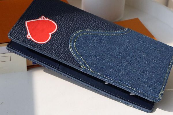 

slender wallets luxury designer wallet printed denim purses nigo early spring series card holder denim fabric rectangular purse, Red;black