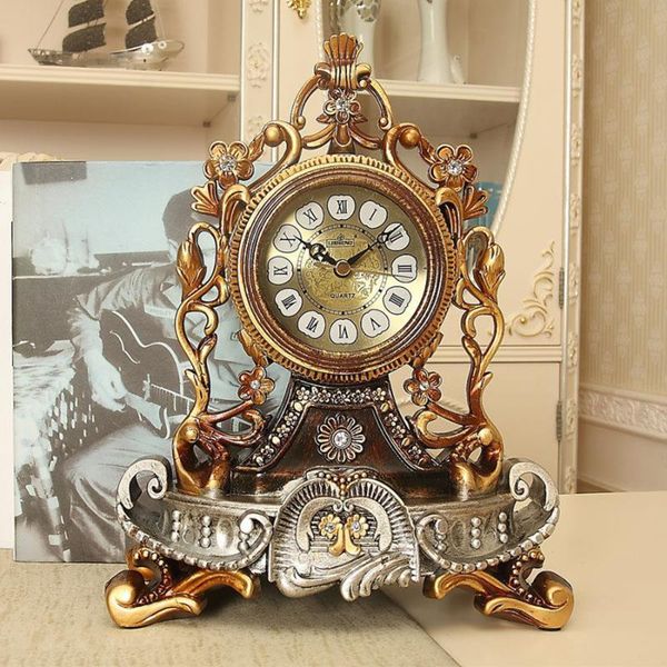 

luxury resin retro table clock living room bedroom desk clocks vintage home decor table watch mute quartz desk watch gift