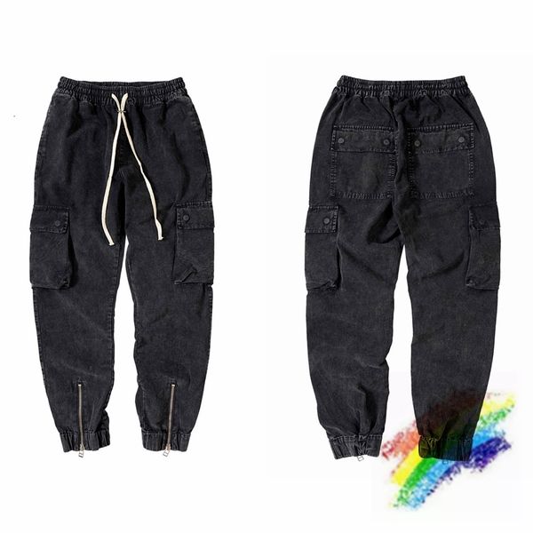 

men's pants askyurself cargo men women 1:1 joggers nice washed heavy fabric drawstring zipper sweatpants track trouse, Black