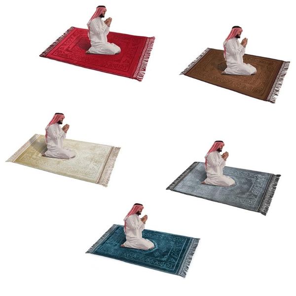 

carpets portable muslim prayer rug 3d embossed floral thick velvet plush praying mat solid color tassel turkish islamic blanket lx0c