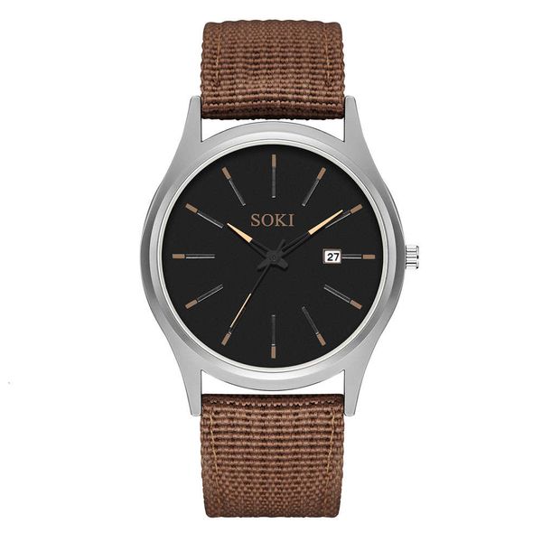 

watch fashion canvas strap men's simple fashion calendar sports wrist, Slivery;brown