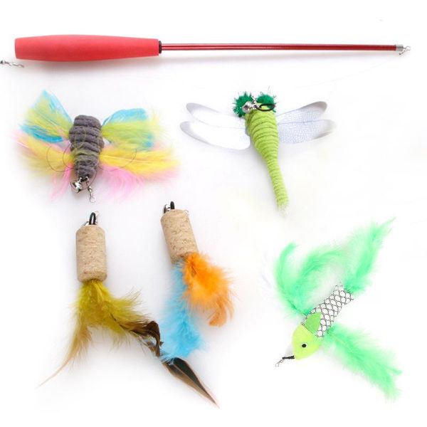 

cat toys three-section retractable toy with 5 replacement head rod teaser wand funny stick pet for cats interactive