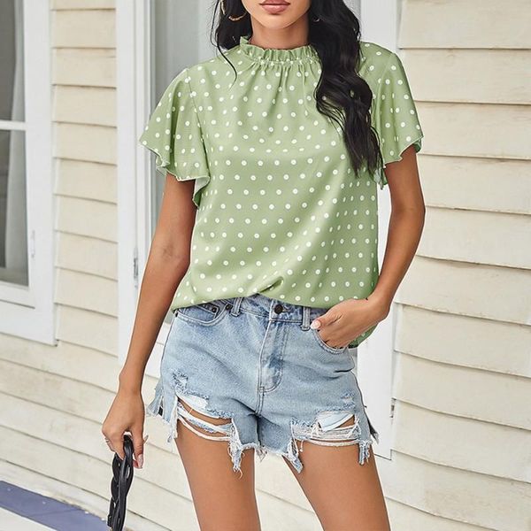

women's blouses & shirts summer casual ladies blouse women butterfly sleeve polka dot and, White