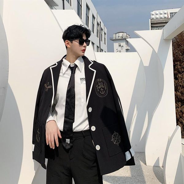 

men's suits & blazers veste homme mens jacket single button casual blazer male vintage fashion streetwear hip hop loose suit coat outer, White;black
