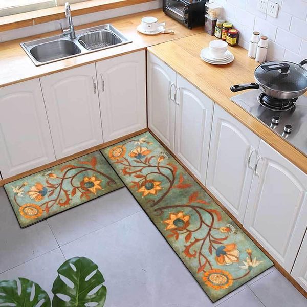 

carpets retro american style kitchen mat flowers rust brown yellow print living room bath entry doormat bedroom bedside non-slip