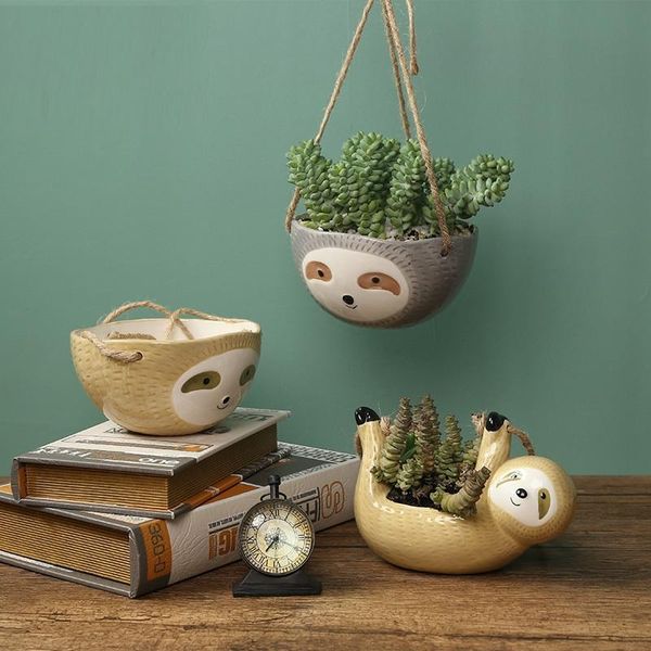 

nordic wall hanging ceramic vase sloth flower pot scindapsus chlorophytum potted plant animal home garden decoration