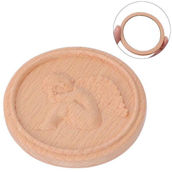 

mirrors 1pc carved little angel pattern wooden mirror portable mini cosmetic