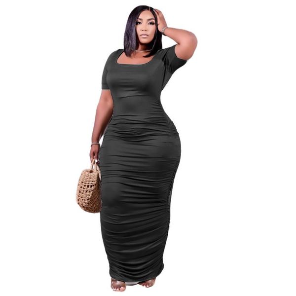 

plus size dresses sylph bodycon dress female clothing 2021 fashion solid square collar short sleeve summer for women, Black