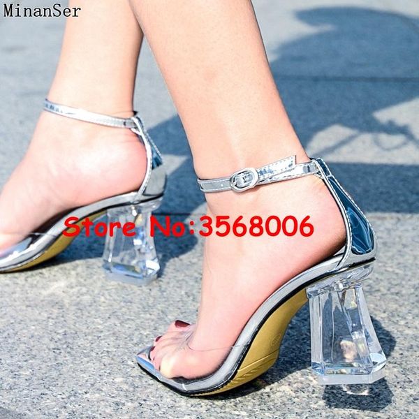 

clear trasparent chunky heels lady dress pumps party women open toe sandals buckle strap gladiator high heels zapatos de mujer, Black