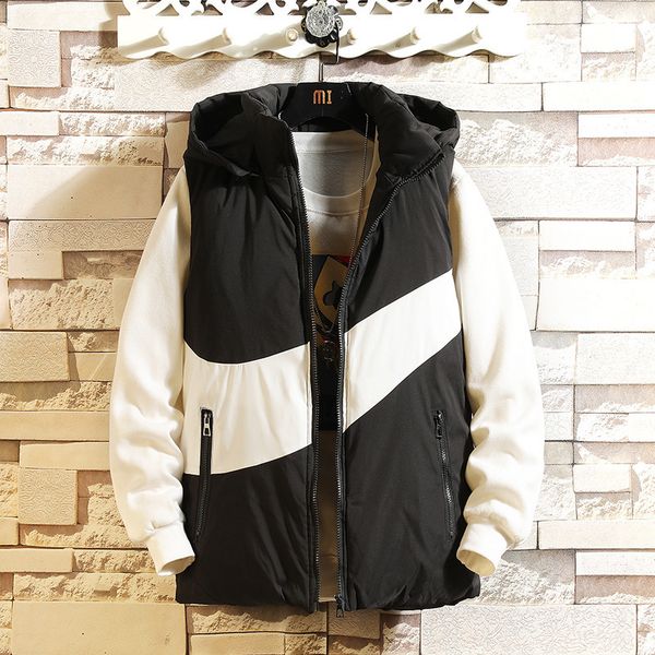 

detachable cap men's autumn and winter down cotton coat thickened korean couple's vest, Black;white