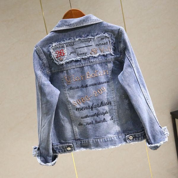

embroidered denim jacket female spring and autumn new letters students bf wind loose thin denim clothing tide, Black;brown