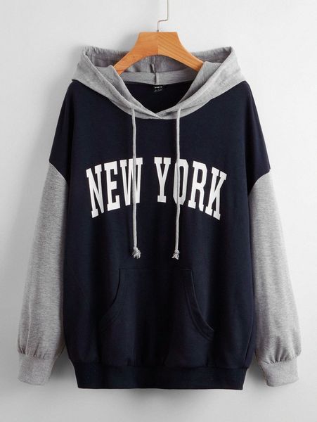 

drop shoulder letter graphic colorblock drawstring hoodie a6bo#, White;black