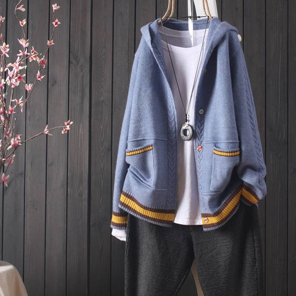 

women's sweaters jacket women's autumn knitted cardigan pocket long sleeve hooded button sweater outer wqpz, White;black