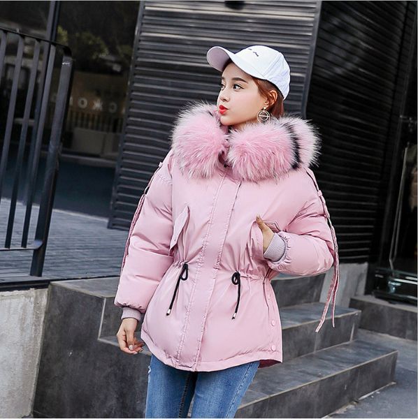 

winter women plus size clothing jacket parka with hooded fur collar windbreaker coats and jackets woman puffer jacket short parka, Black
