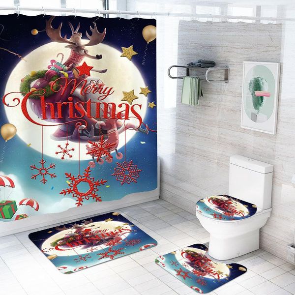 

shower curtains 4 pieces merry christmas sets santa claus/elk pad set 3d print bathroom curtain home textile cartoon bath mat