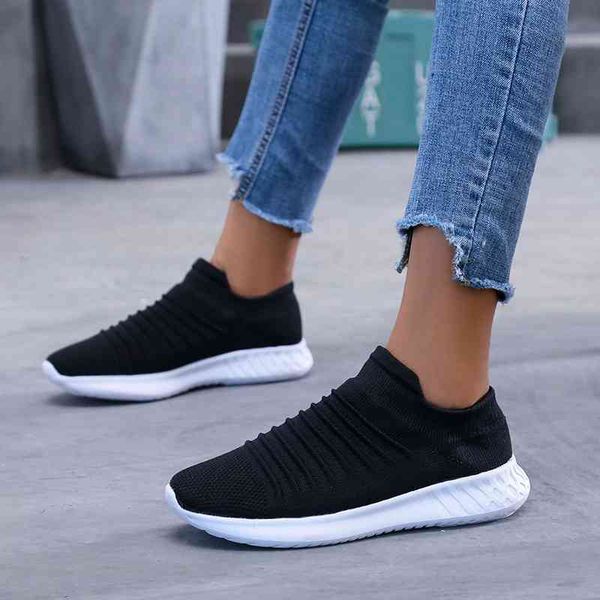 

large women's air cushion flying woven sports over fashion rocking casual socks shoes, Black