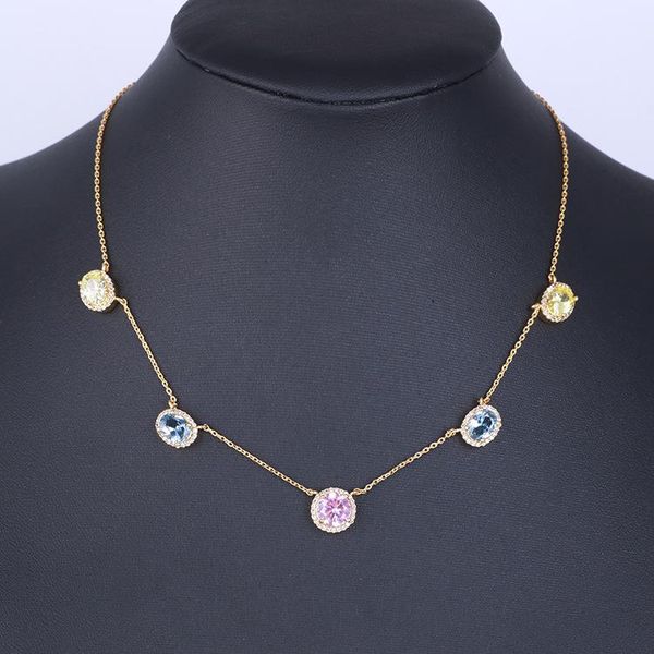 

pendant necklaces european and american jewelry fashion colorful zircon multi simple short necklace, Silver