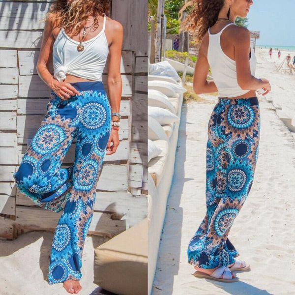 

women's pants & capris summer women floral print female casual loose straight wide leg trousers holiday beachwear palazzo plus size, Black;white