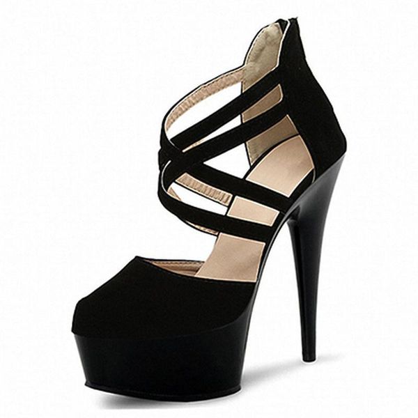 

sandals mclubgirl 15cm heels fashion lacquer high-heeled nightclub baotou lace up ultra-fine shoes lyp, Black