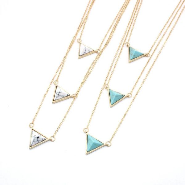 

pendant necklaces multilayer triangle kallaite howlite natural stone short gold chain geometric circle accessories jewelry, Silver