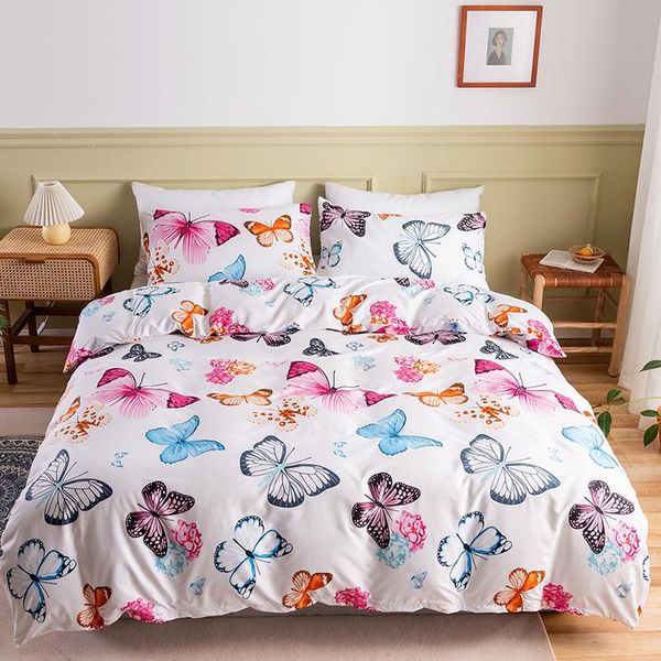 

bedding sets 2021 home textile reactive printing double bed three-piece floral butterfly quilt cover pillowcase (sheets not included)