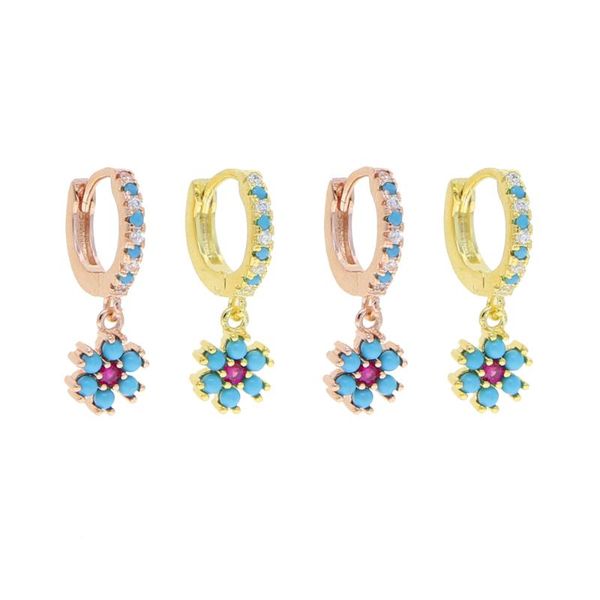 

dangle & chandelier arrived classic mini flower charm hoop earring with turquoises zircon paved for girl women korean fashion wedding jewelr, Silver