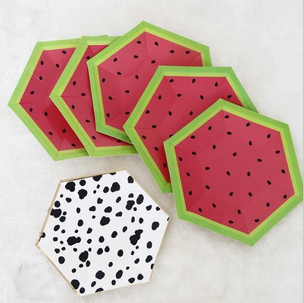

disposable dinnerware 80pcs watermelon dot print paper plates tablewares set holiday summer party carnival fiesta ins dessert dish