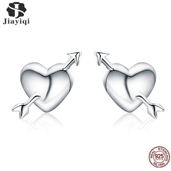 

stud jiayiqi luxury heart 925 sterling silver earrings charms female romantic zircon forever love for woman gift, Golden;silver