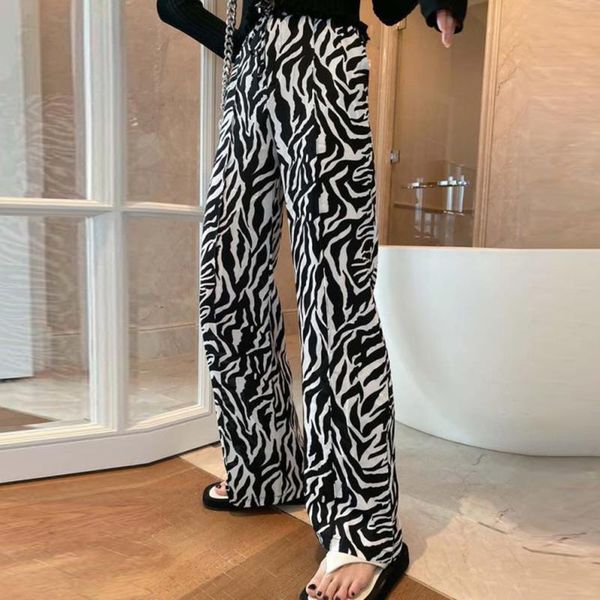 

zebra print wide leg pants trousers high waist autumn women pants 2021 fashion casual female trousers streetwear, Black;white
