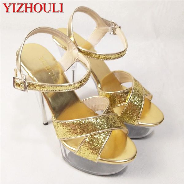 

dress shoes 2021 gold crystal glitter sandals 15cm ultra high heels platform dance small yards gorgeous 6 inch, Black