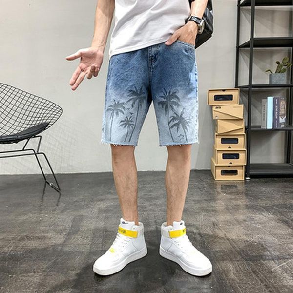 

men's jeans straight denim shorts classic summer loose stretch japanese printed brand clothes size 2xl 3xl, Blue