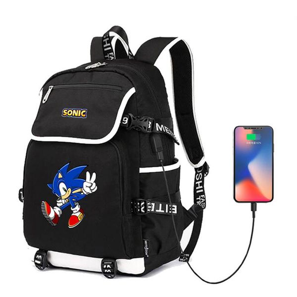 

backpack school cartoon sonic hip hop usb charging lapbag for girl boy college travel outdoor bagpack