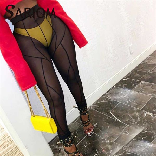 Estate Y2k E Ragazza Mesh Vedere Attraverso Pantaloni a matita Vita alta Push Up Nero Marrone Jogging Donna Harajuku Patchwork Leggings scarni Q0801