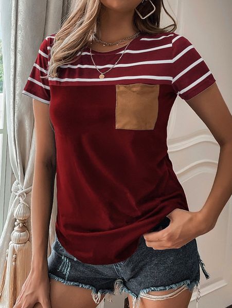 

striped pocket front tee w28z#, White