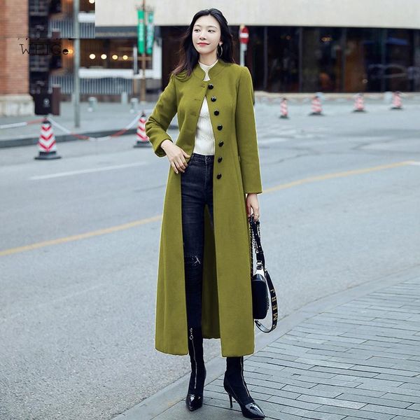 

women's wool & blends temperament woolen coat women clothing 2021 autumn winter korean mid-length fashion retro stand-up jacket female, Black