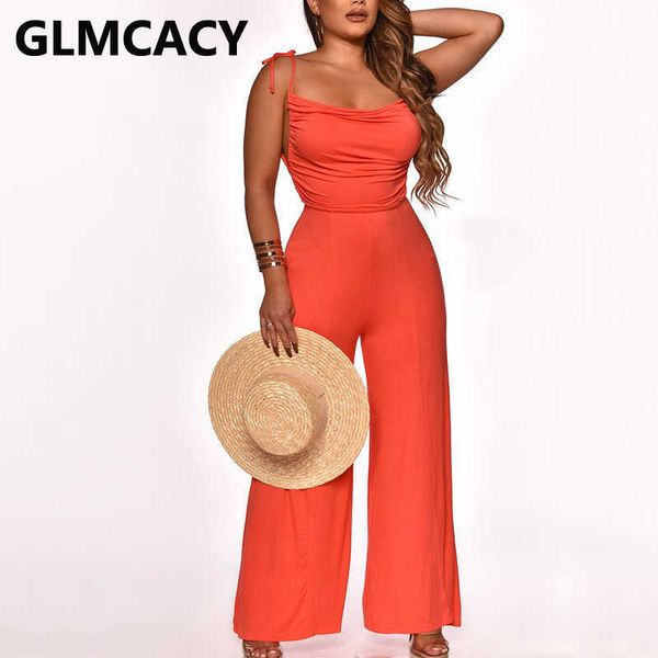 

women spaghetti strap wide leg solid color casual jumpsuits 210702, Black;white
