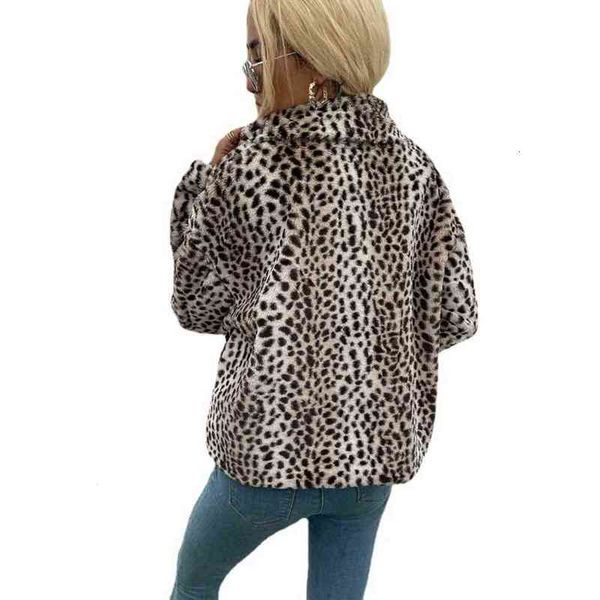 

star's short artificial fur leopard imitation thickened warm coat, Black